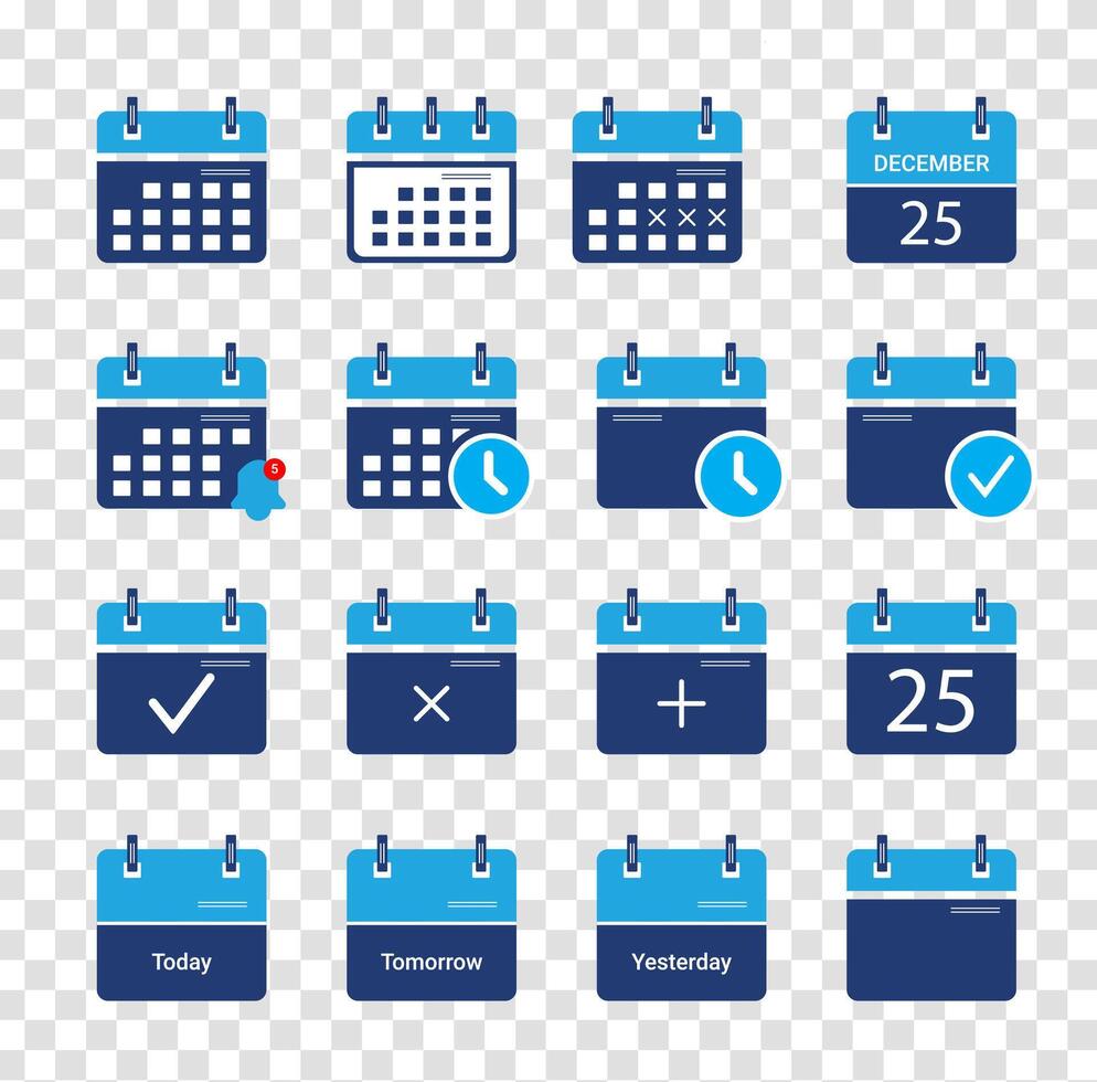 Calendar Icon Set. Features editable time management symbols. Containing date, schedule, month, week, days, appointment, reminders, agenda, organization, and event icons. Pro vector