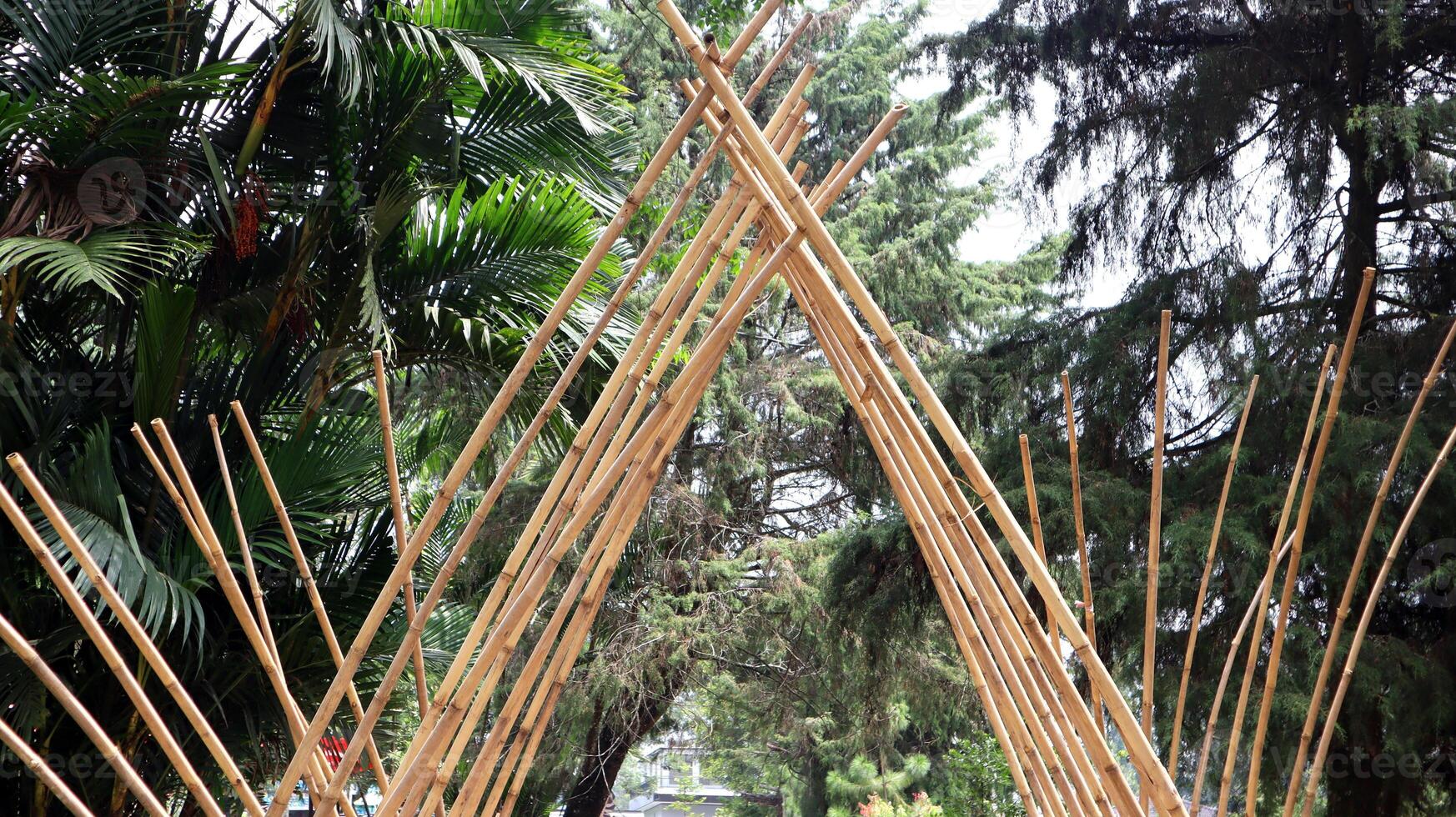 Roof structure, natural materials made of bamboo. Bamboo is a natural material that is strong and popular, used to make roof parts. photo