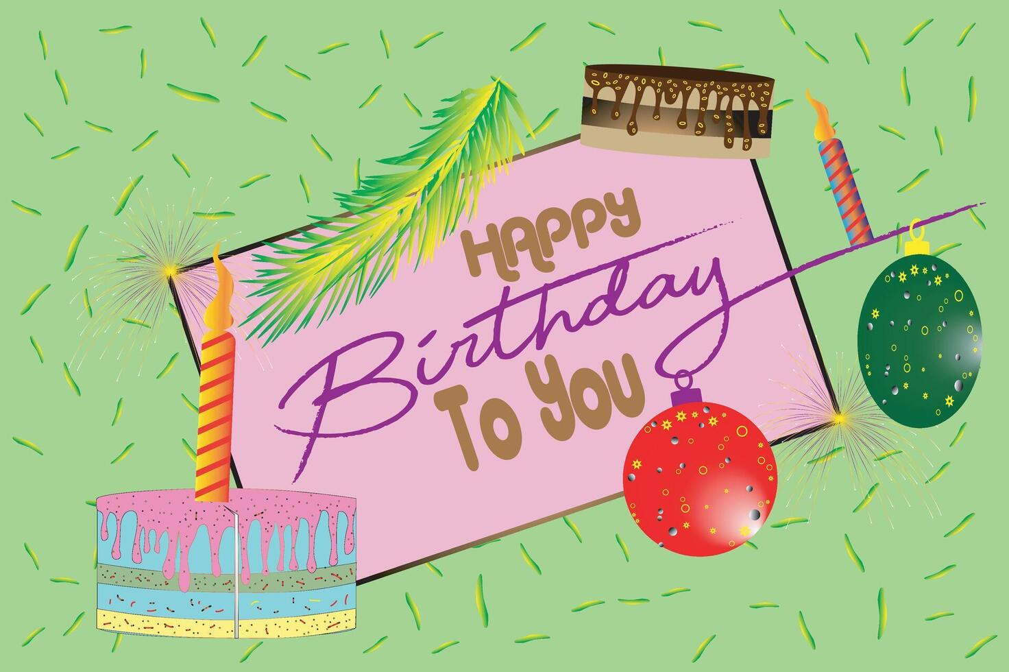 Happy Birthday background design with luxurious balloon and cake. vector