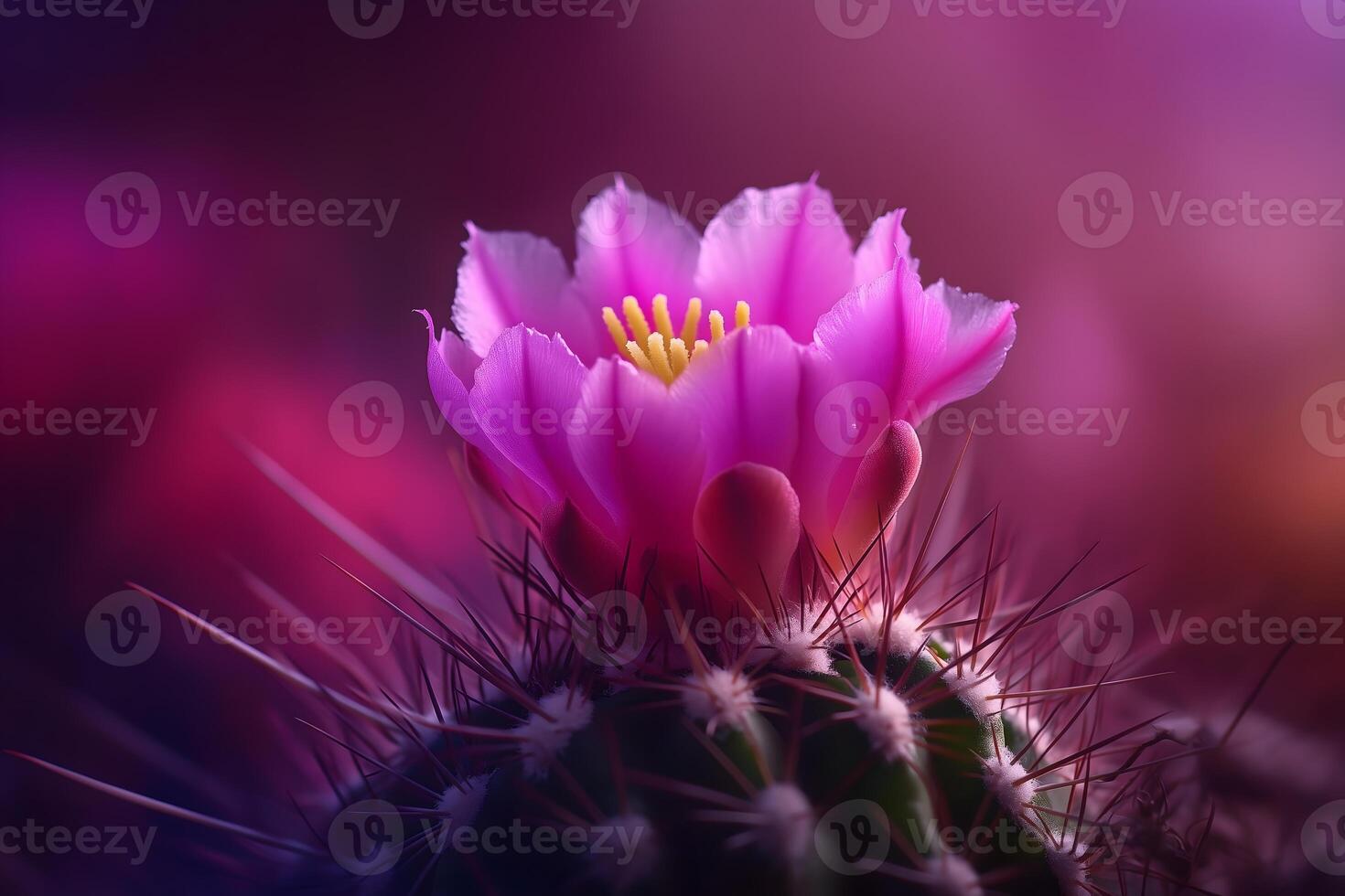 A delicate pink cactus flower blooms. photo