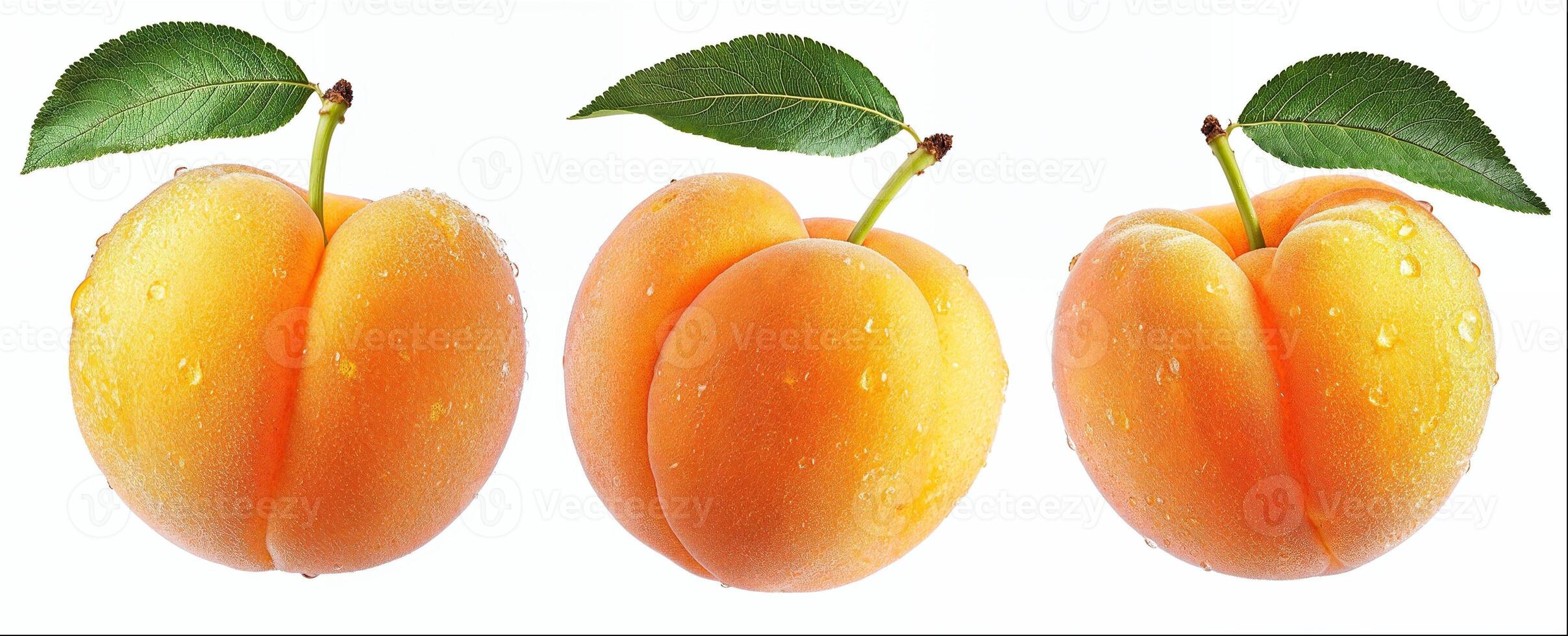 Apricot with leaf and water drops isolated on white background, hight detailed upscaled image photo