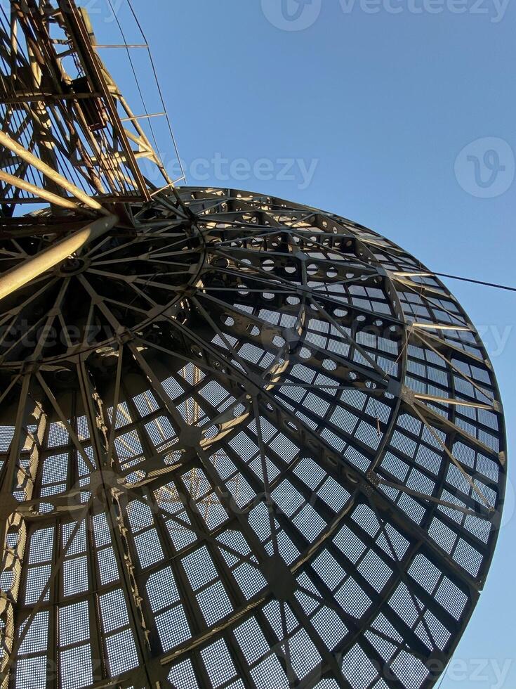 Close-up of old radio telescope which was used to study centimeter range of radio waves photo