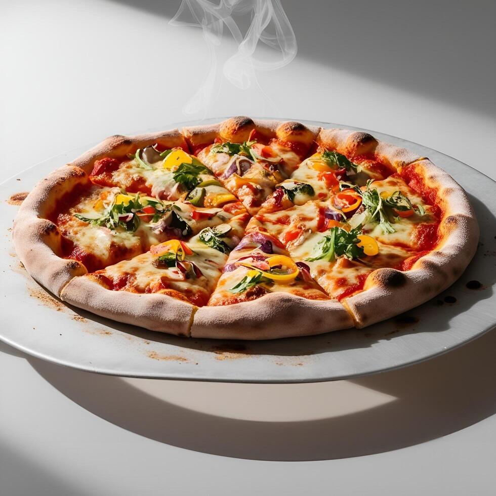 Top view on delicious pizza. Ai venerated image photo