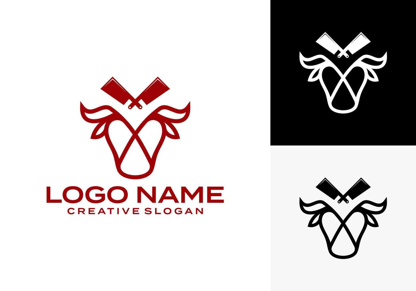 Logo design inspiration illustration of Angus Bull Longhorn Bull Head with Celtic Knot Line Style and a kitchen knife vector