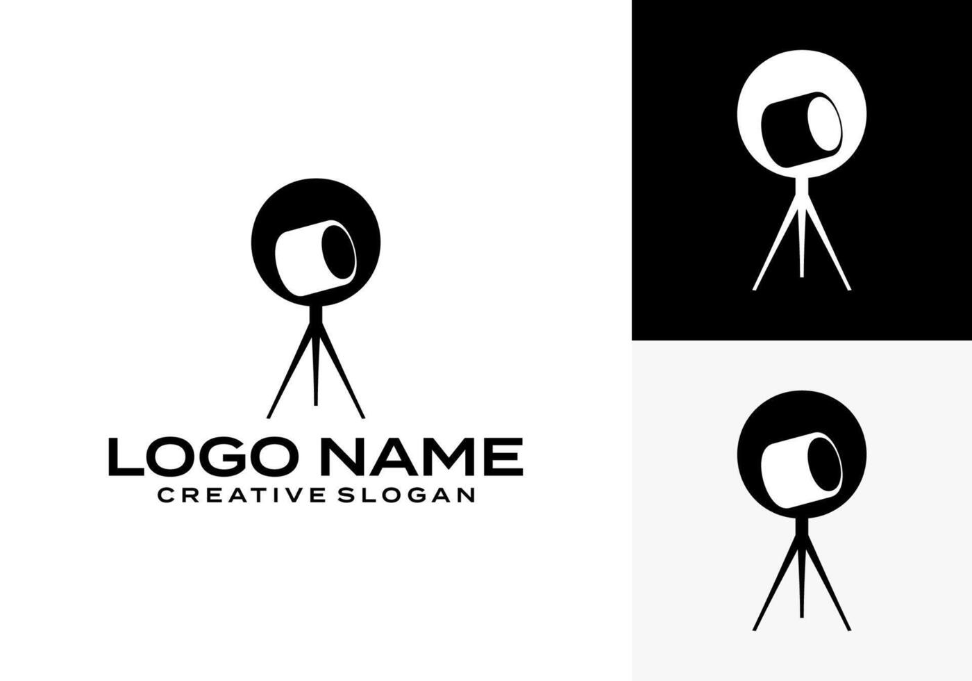 Studio lighting illustration icons in one color. Halogen photography concert instrument lights vector