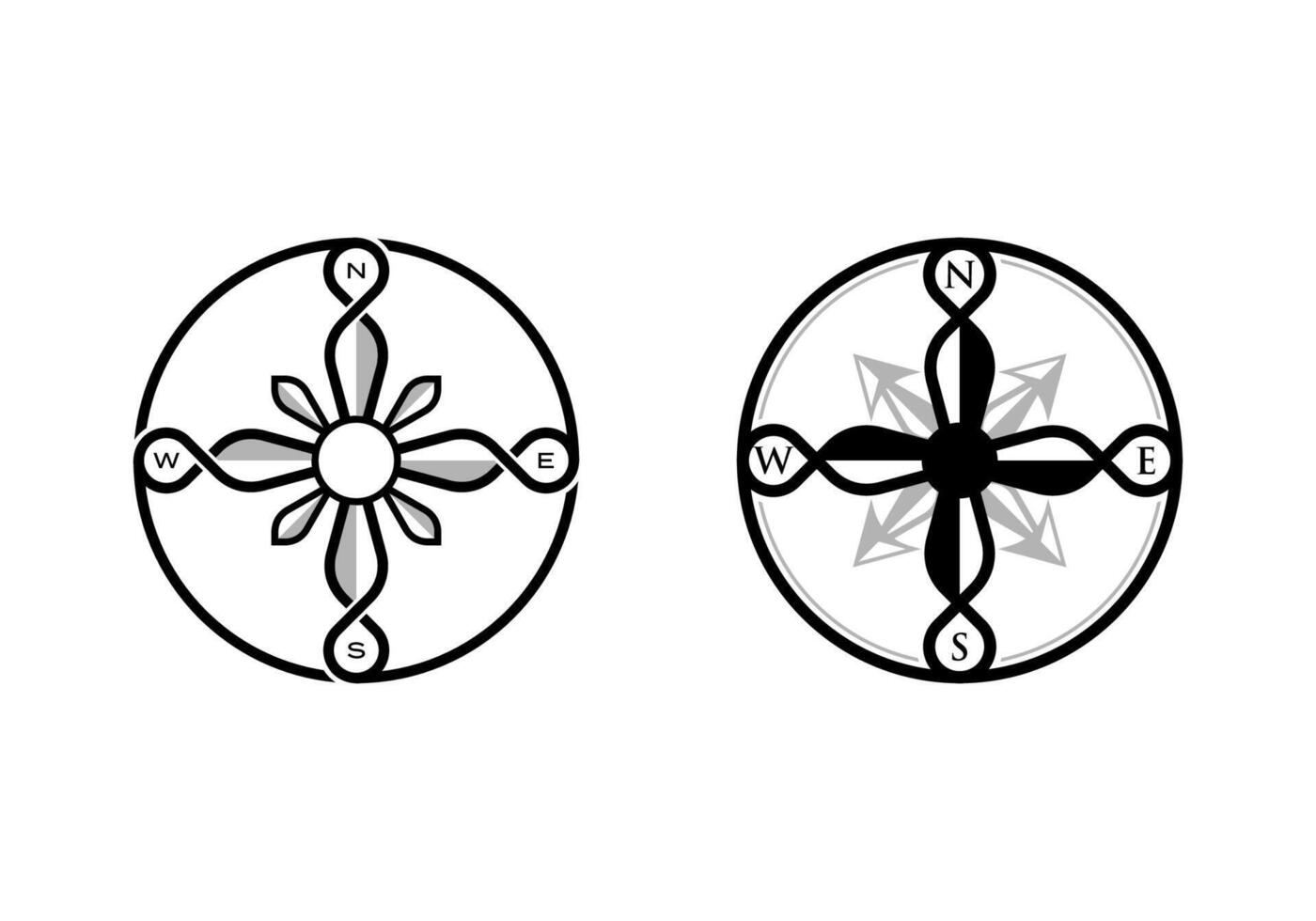 Monochrome Compass Flower Illustration Logo Icon Design vector