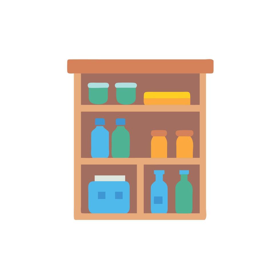 a shelf with bottles and jars on it vector