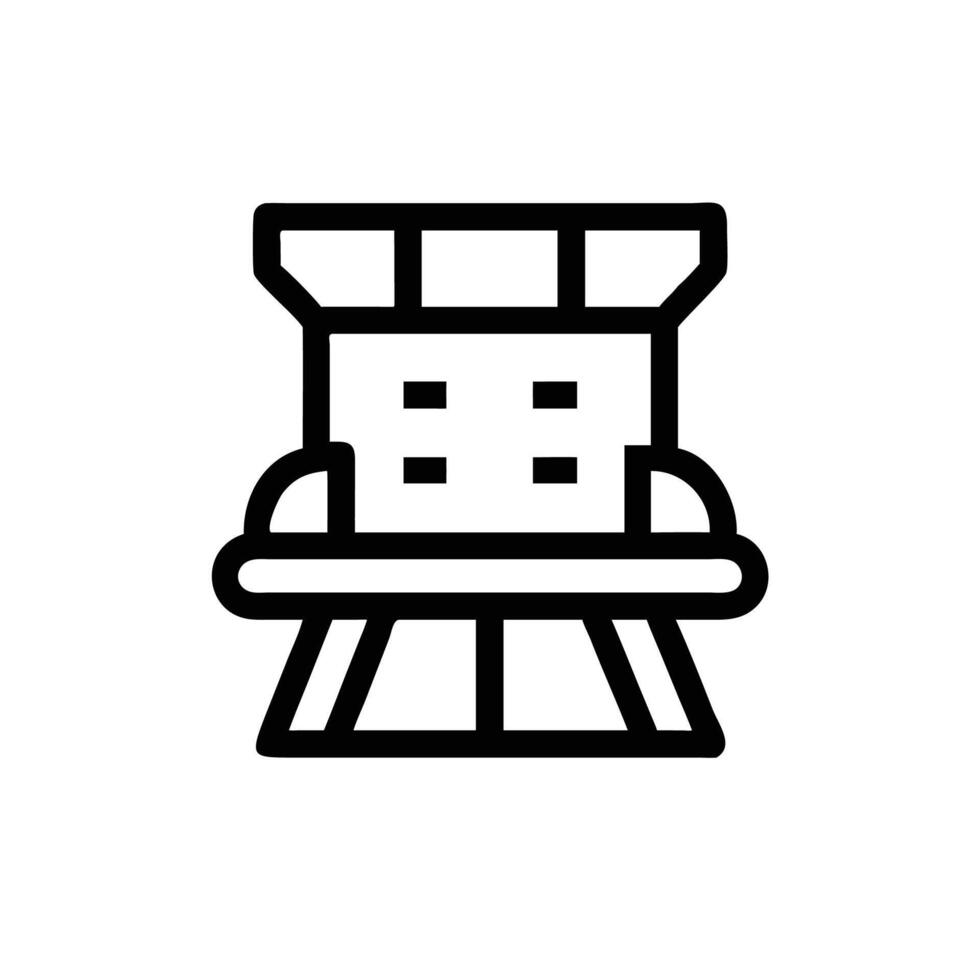 a black and white icon of a chair with a table on top vector