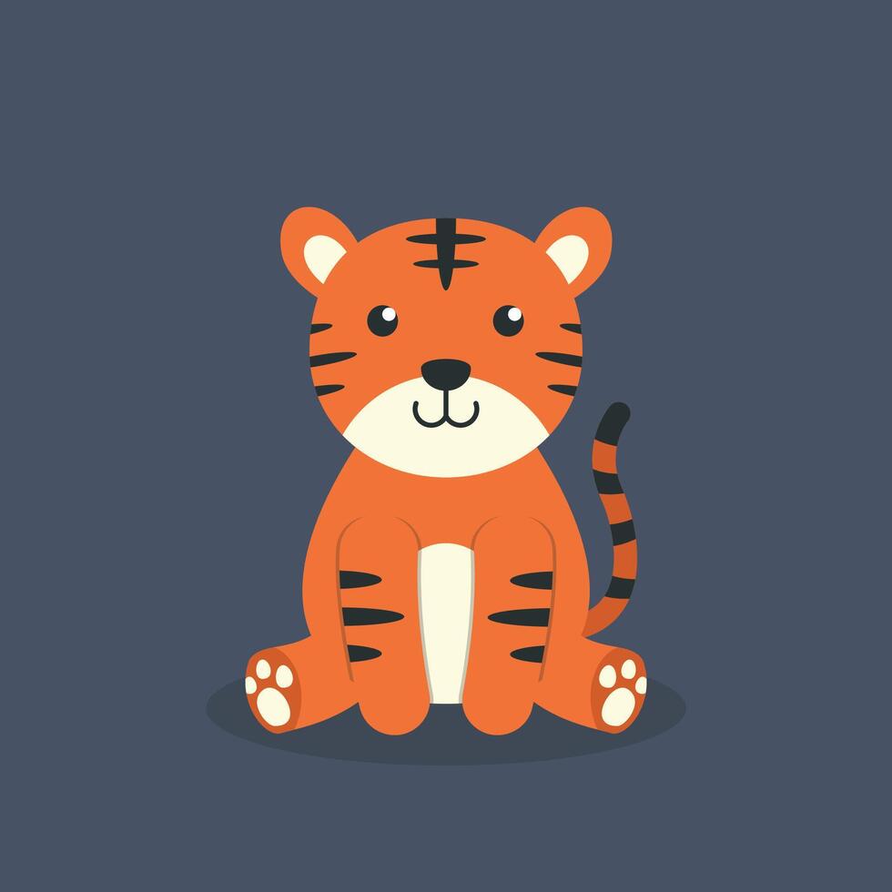 cute sitting tiger in flat design vector