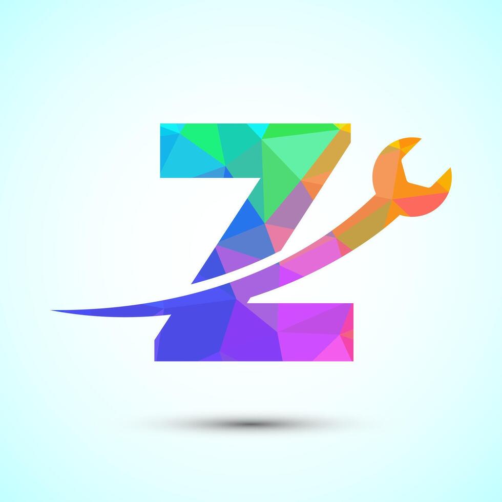 Graphic alphabet Z with wrench. Logo for mechanical, technology, repair service , automotive business low poly Style vector