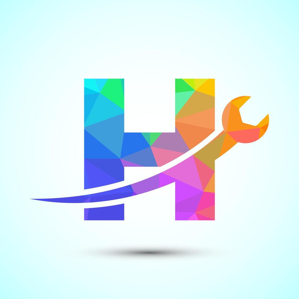 Graphic alphabet H with wrench. Logo for mechanical, technology, repair service , automotive business low poly Style vector