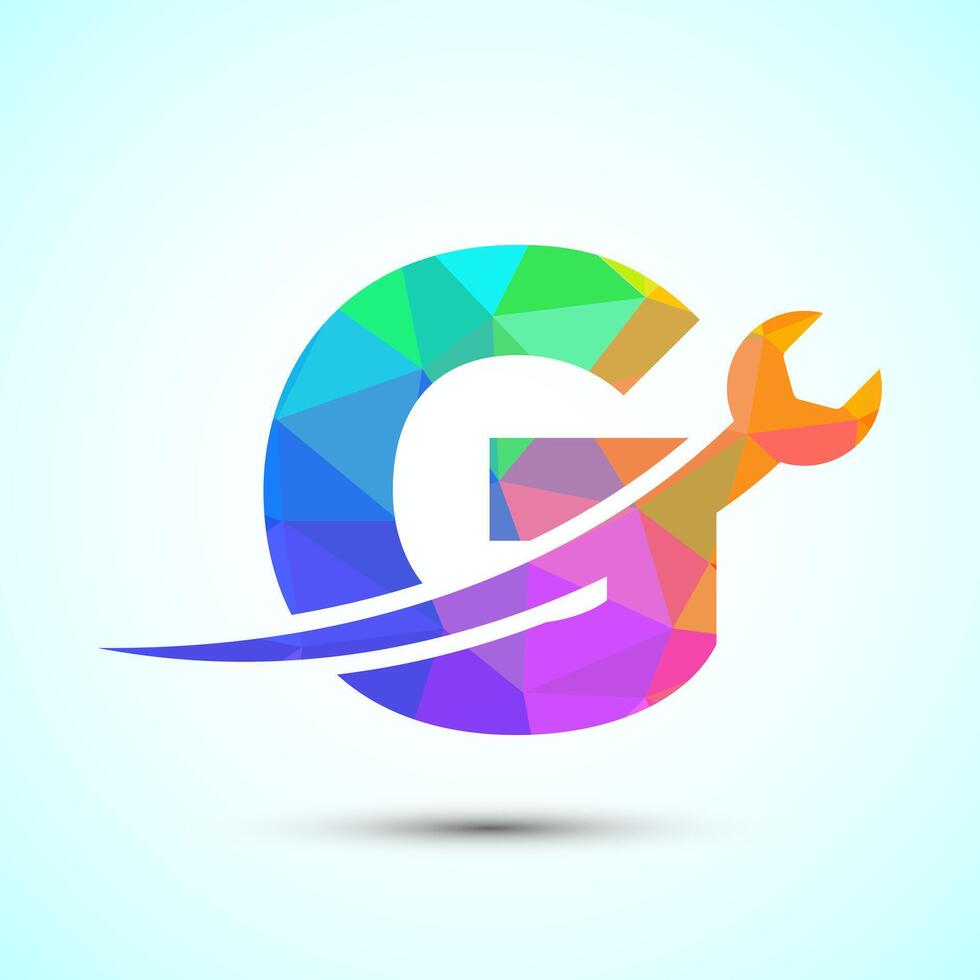 Graphic alphabet G with wrench. Logo for mechanical, technology, repair service , automotive business low poly Style vector