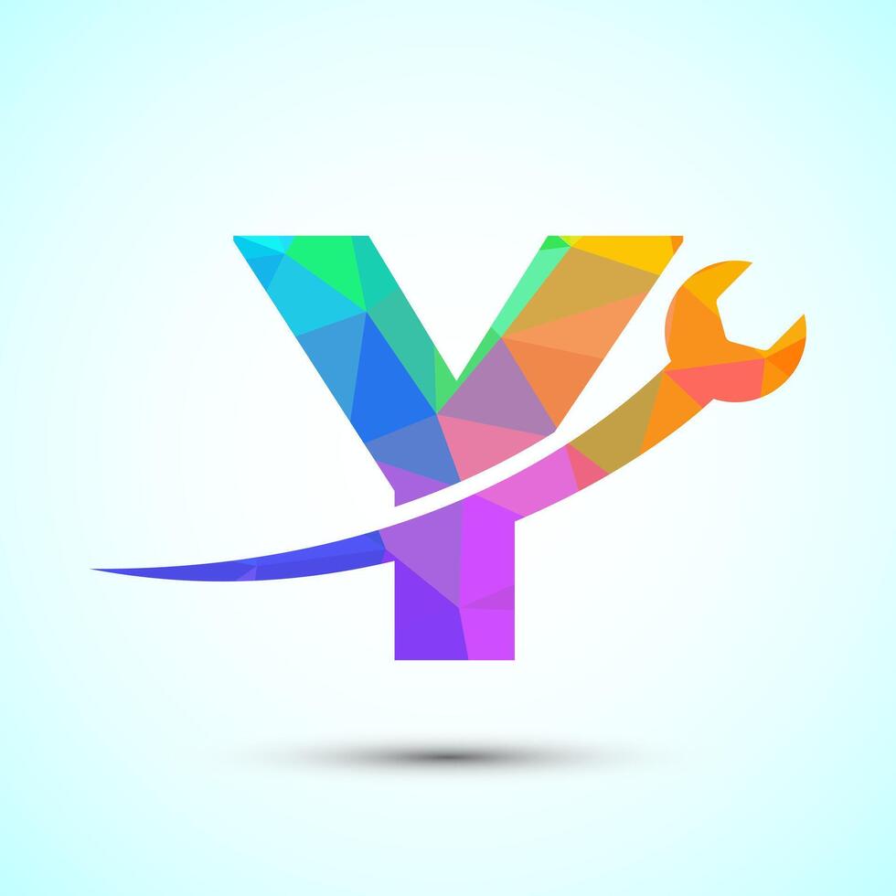 Graphic alphabet Y with wrench. Logo for mechanical, technology, repair service , automotive business low poly Style vector