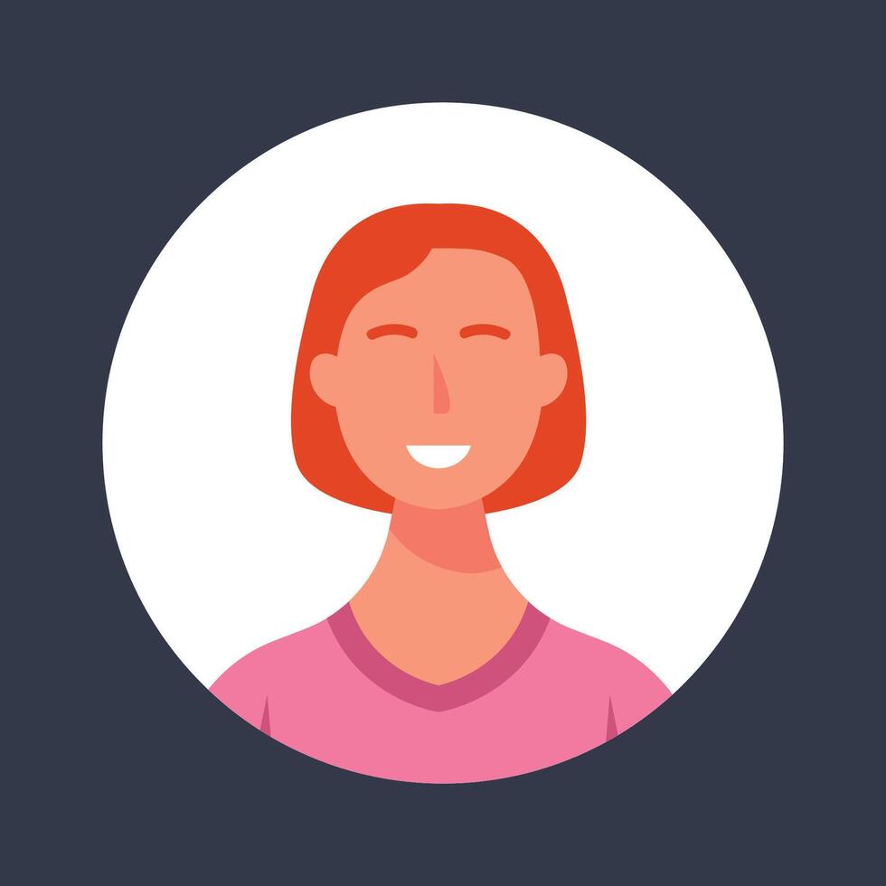 short orange hair woman in circle frame in flat design. vector