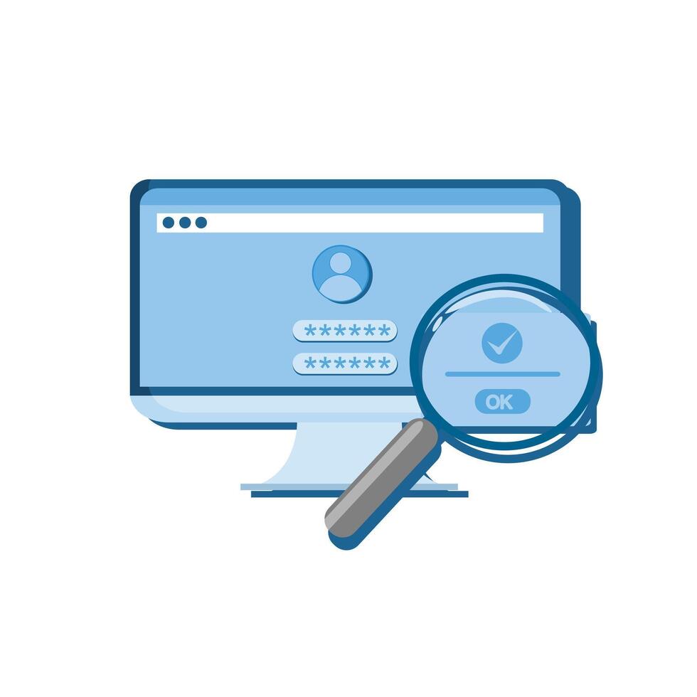 Magnifying glass icon of a computer screen with a magnifying glass vector