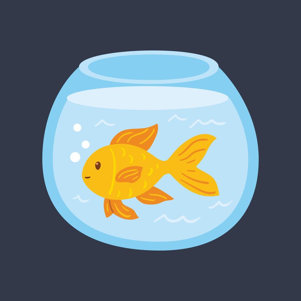 golden fish in the glass tank in flat design. vector