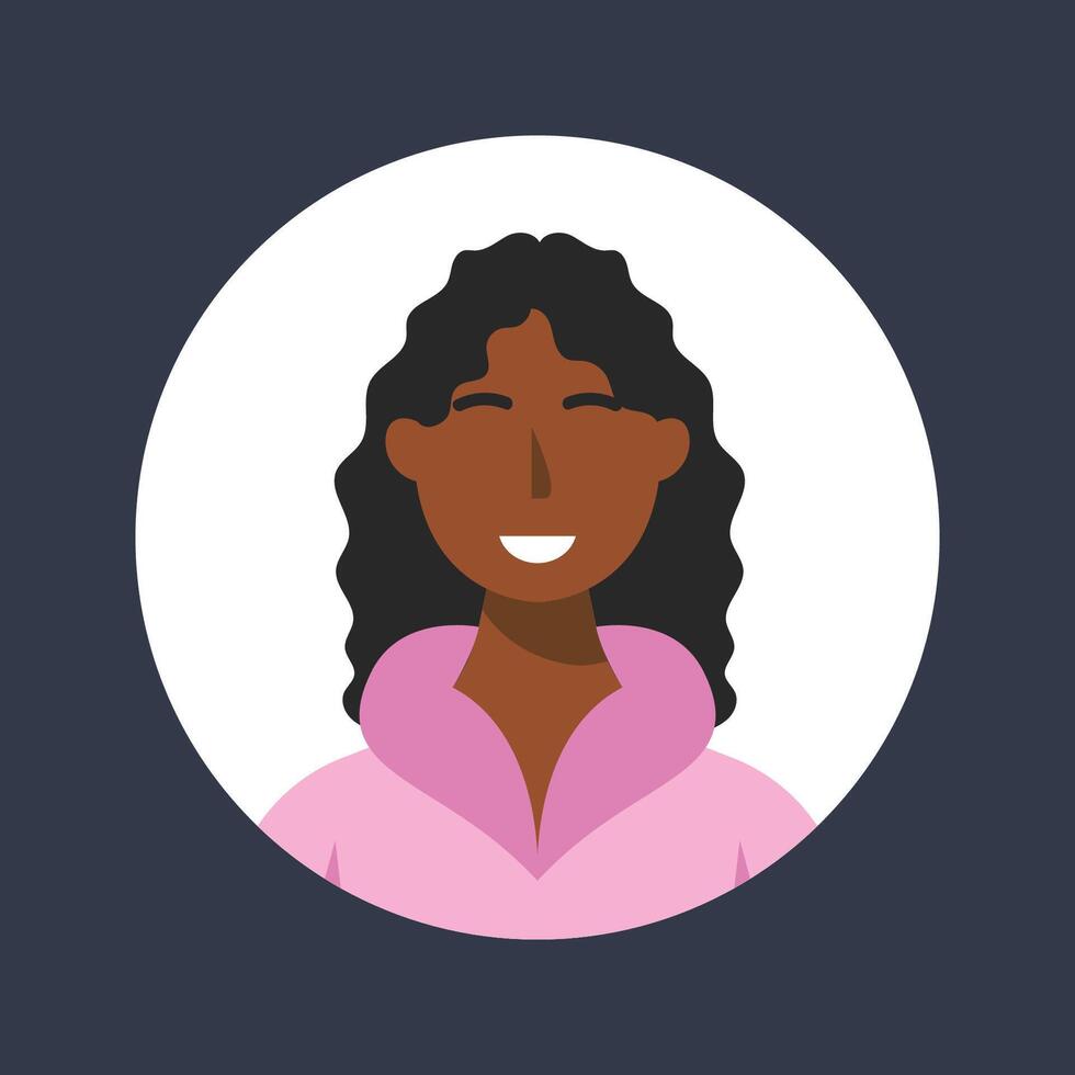 dark skinned woman with curly hair in circle frame flat design vector