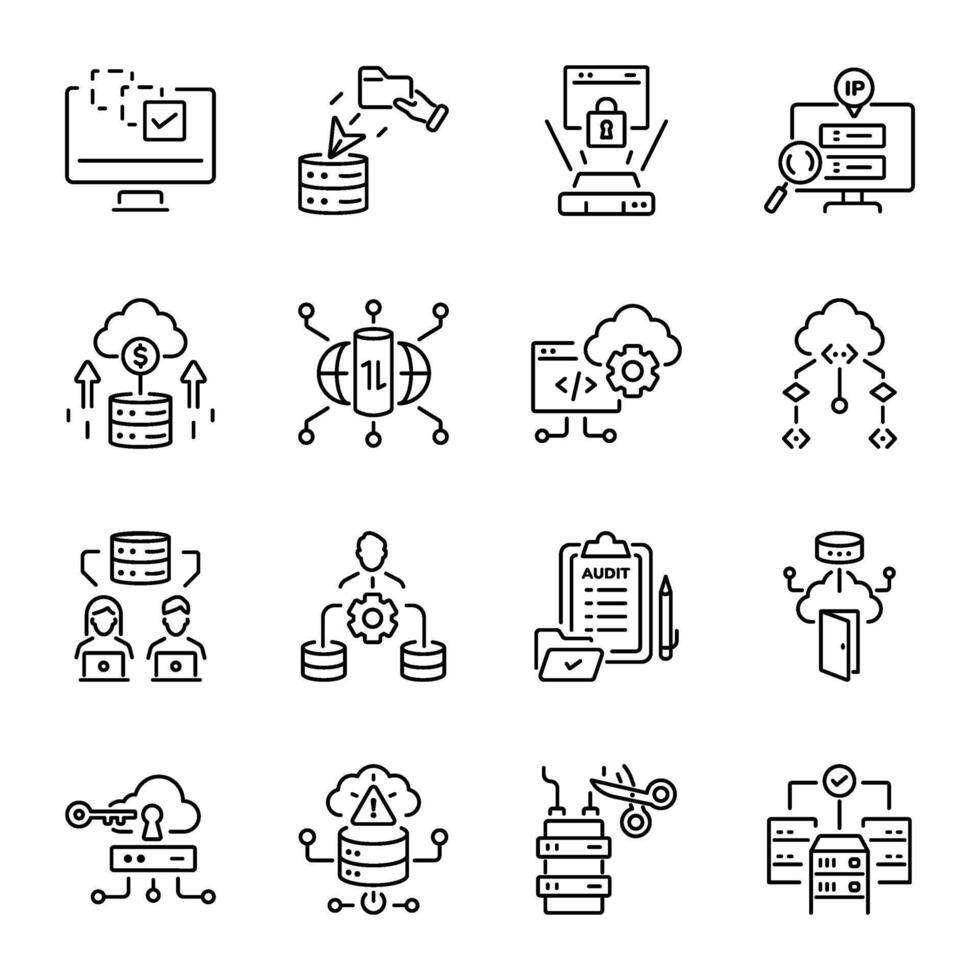 Bundle of Linear Style Cloud Storage Icons vector