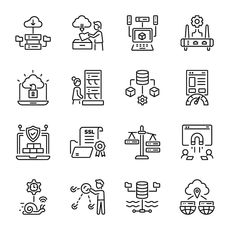 Collection of Linear Style Cloud Network Icons vector