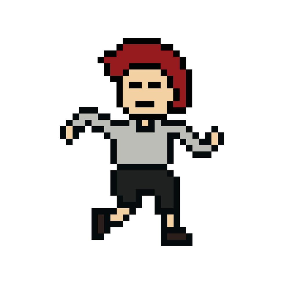 Cartoon very cute man male boy happy run exercise gym pixel art. vector