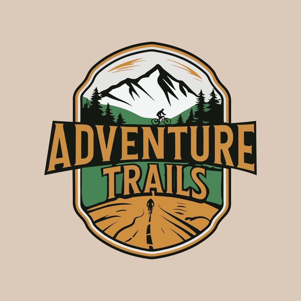 Adventure Trails Logo design with mountains and trees vector