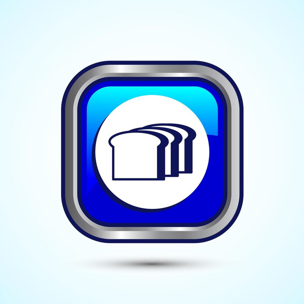 Bread Icon Design Illustration, Bakery Icon, Blue Color Square Button Design vector