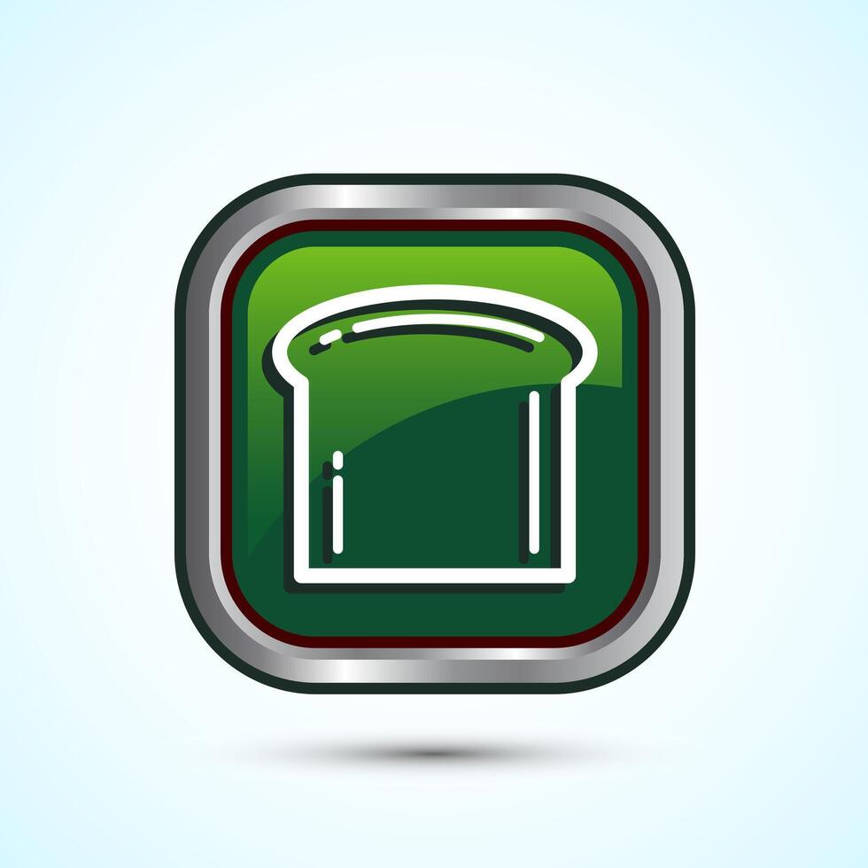 Bread Icon Design Illustration, Bakery Icon, Green Color Square Button Design vector