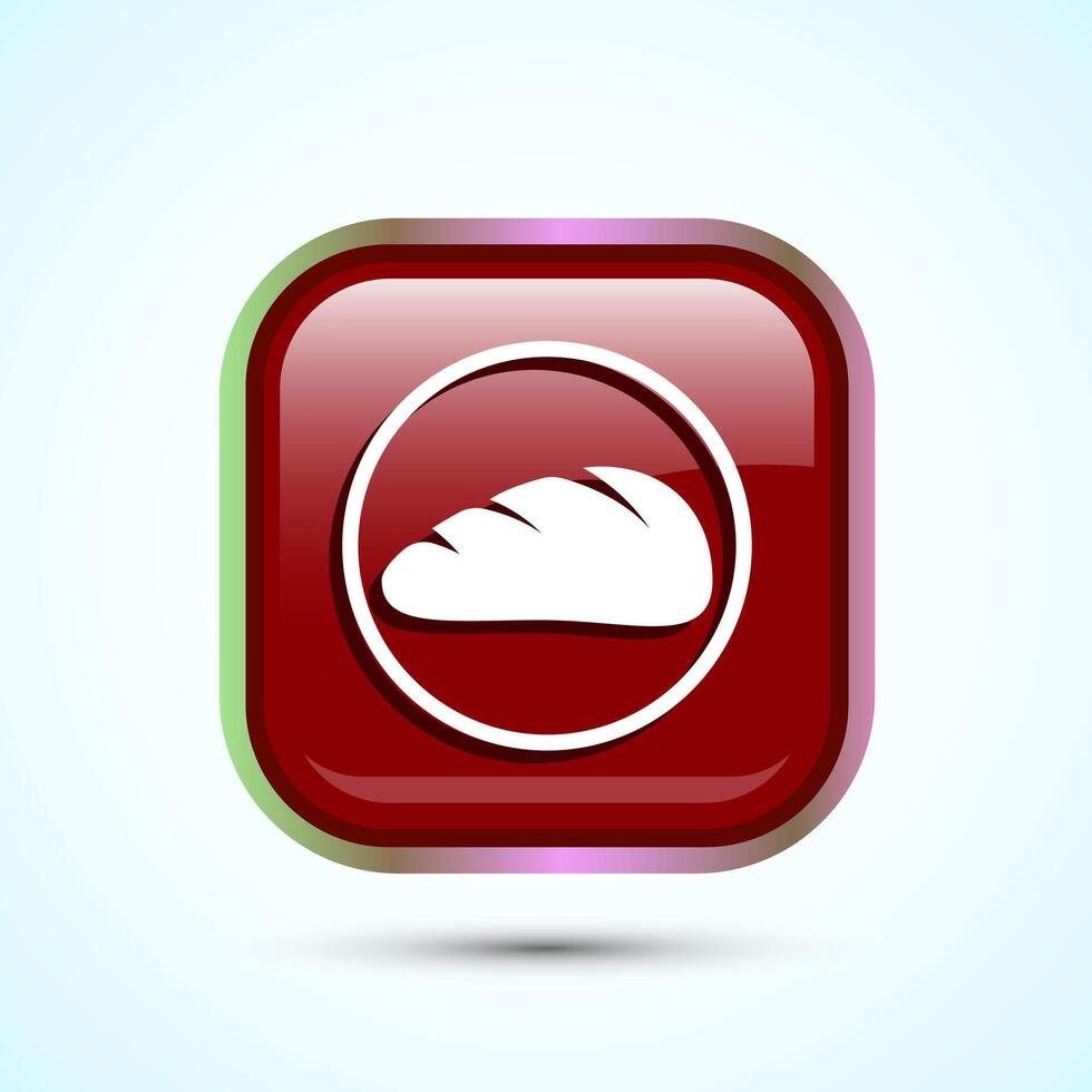 Bread Icon Design Illustration, Bakery Icon, Red Color Square Button Design vector