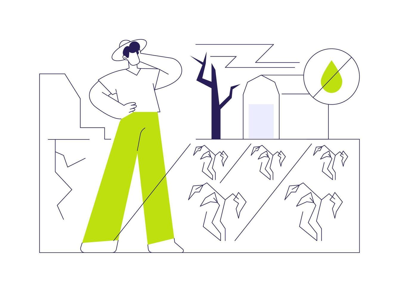 Desertification and drought abstract concept illustration. vector