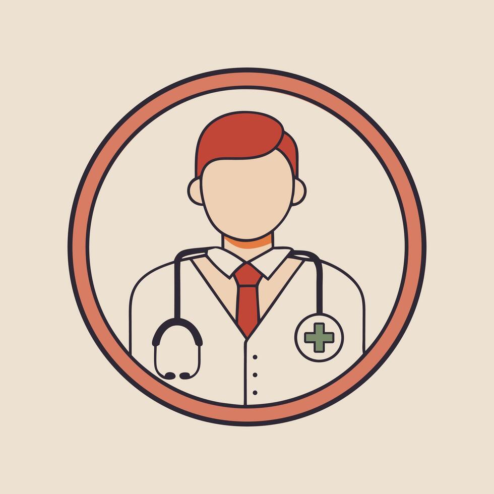 Medical Doctor Icon with Stethoscope, Healthcare Cross, and Circular Frame Design vector