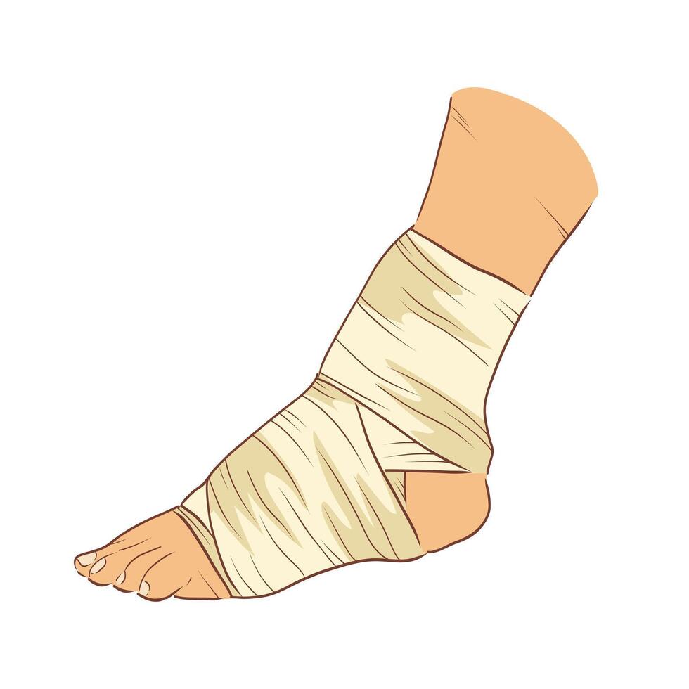 Bandaged ankle in flat design. Injured human foot with bandage dressing. illustration isolated. vector