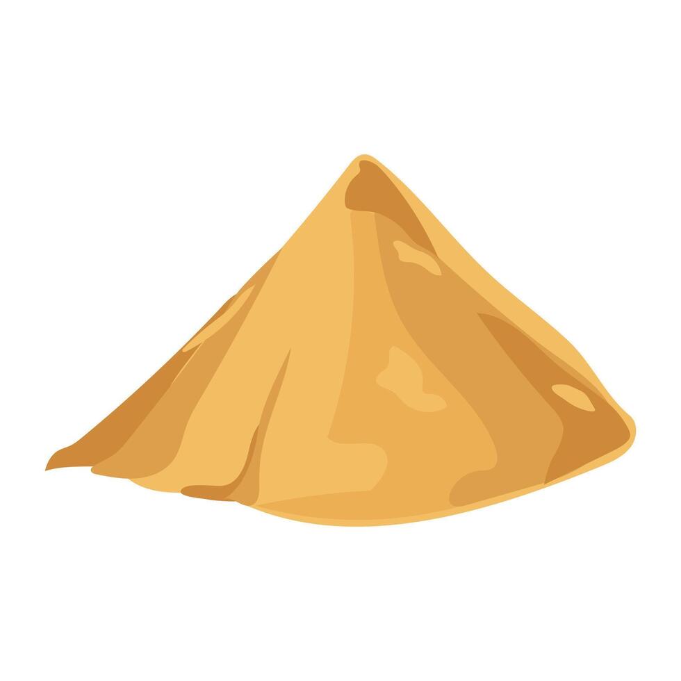 Yellow sand heap in flat design. Building materials at construction site. illustration isolated. vector