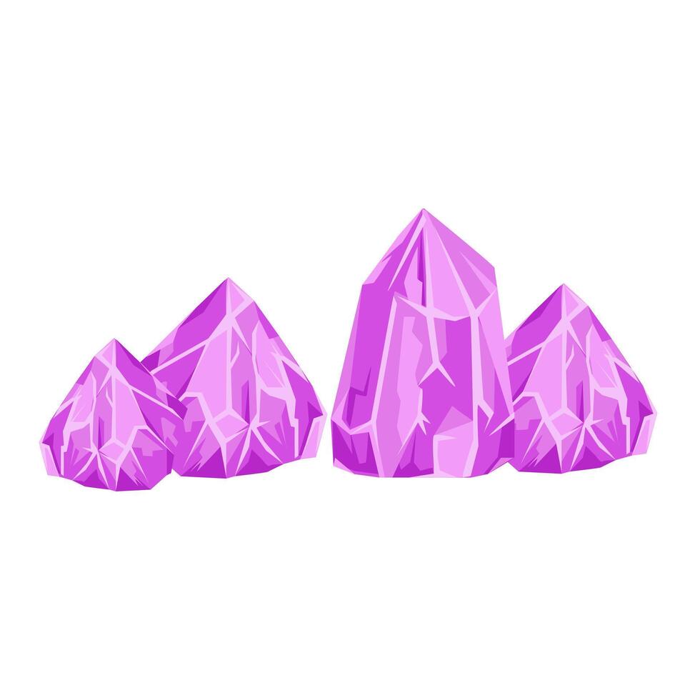 Shiny pink crystals in flat design. Glittering jewelry, mining diamonds. illustration isolated. vector