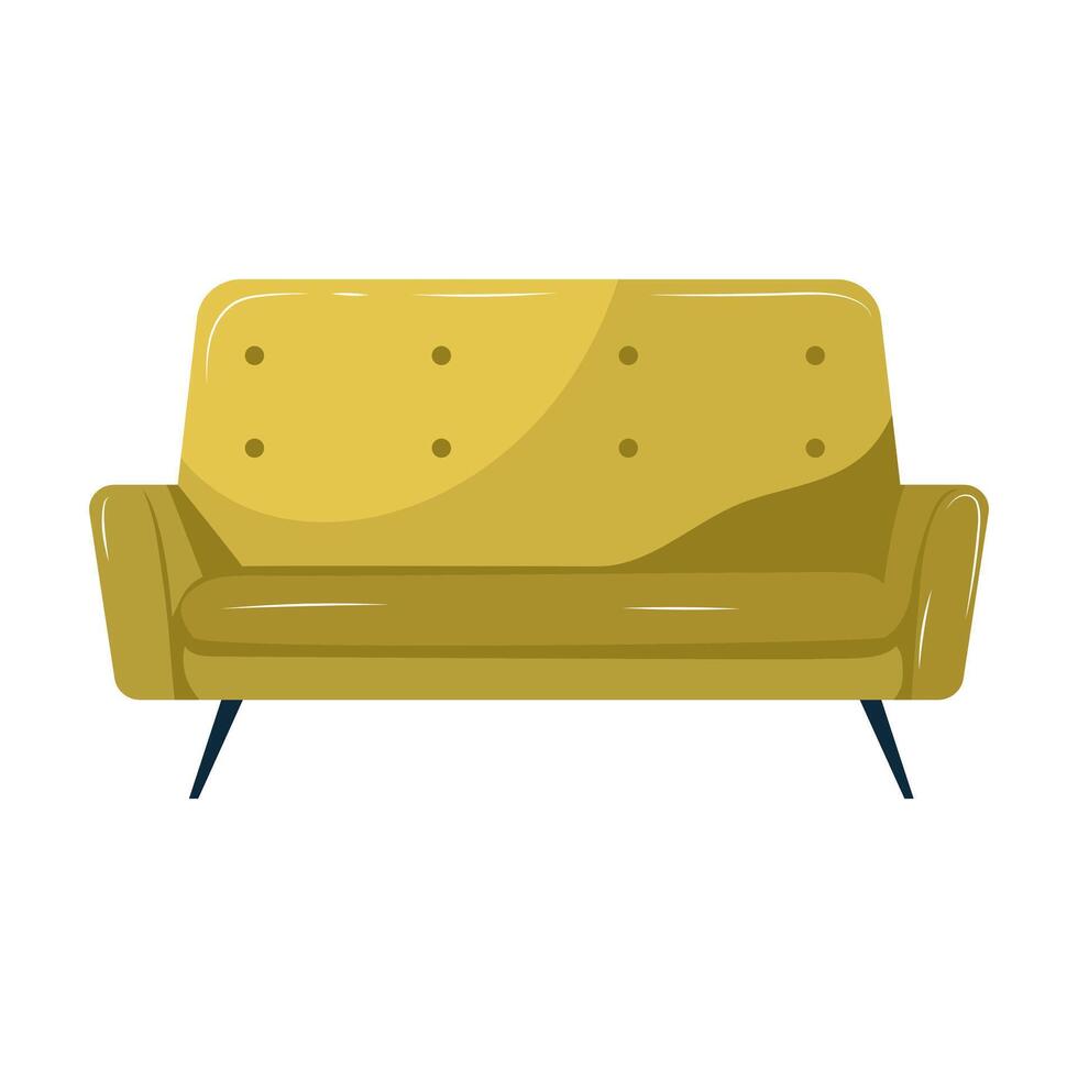 Green sofa with legs in flat design. Modern couch for living room interior. illustration isolated. vector