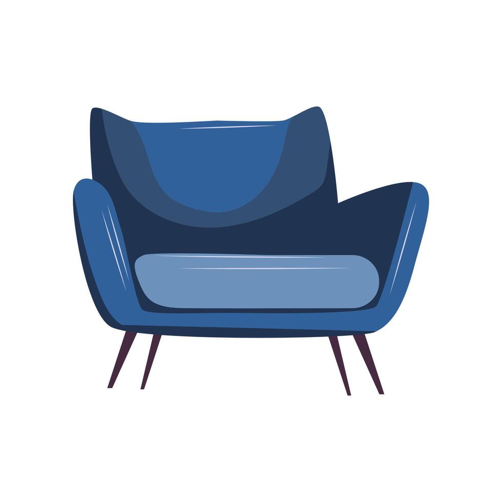 Blue armchair with legs in flat design. Classic sofa for living room. illustration isolated. vector