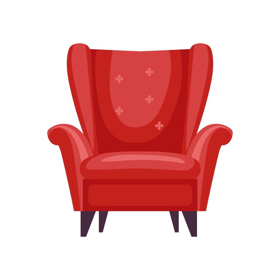Luxury red armchair in flat design. Royal chair with fabric upholstery. illustration isolated. vector