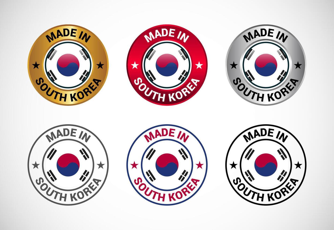 Made in South Korea label icon with flag. Icon set for business, badge, seal, sticker, logo, and symbol vector