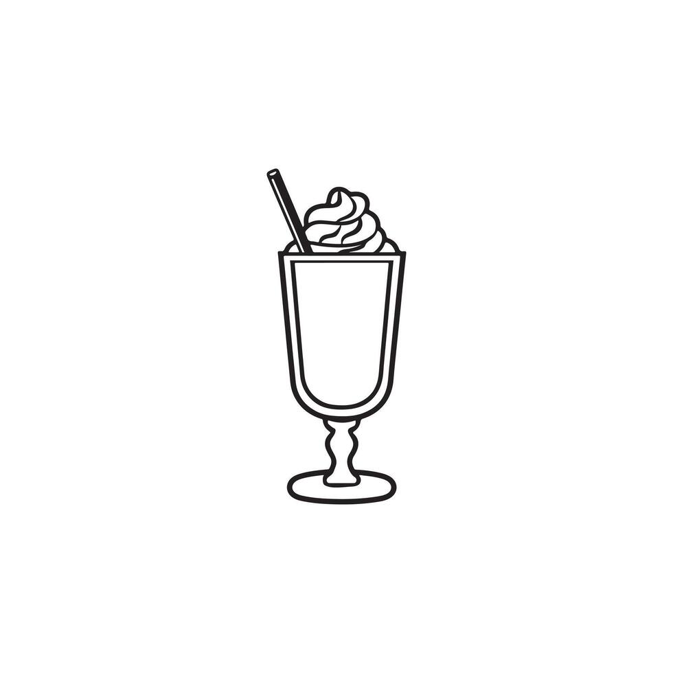 Ice cream with a straw icon in a line drawing vector