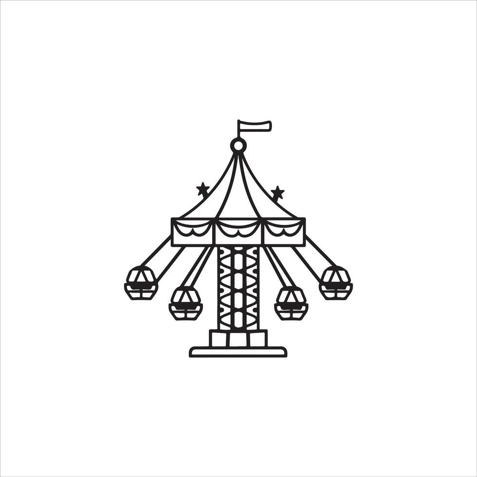 A black and white line drawing of a carnival ride vector