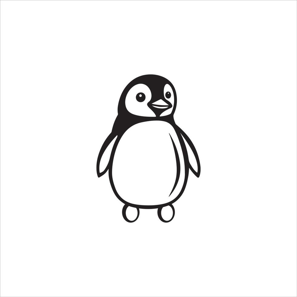 A penguin is standing in a black and white line drawing vector