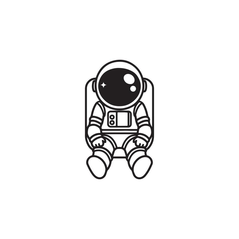 An astronaut sitting on a chair with a black and white outline vector