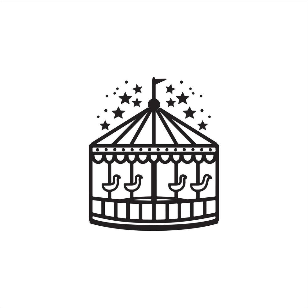 A black and white illustration of a carousel vector