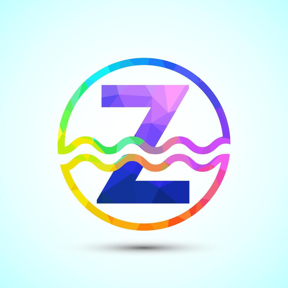 English alphabet Z in a circle with water waves. Water wave logo design low poly style vector