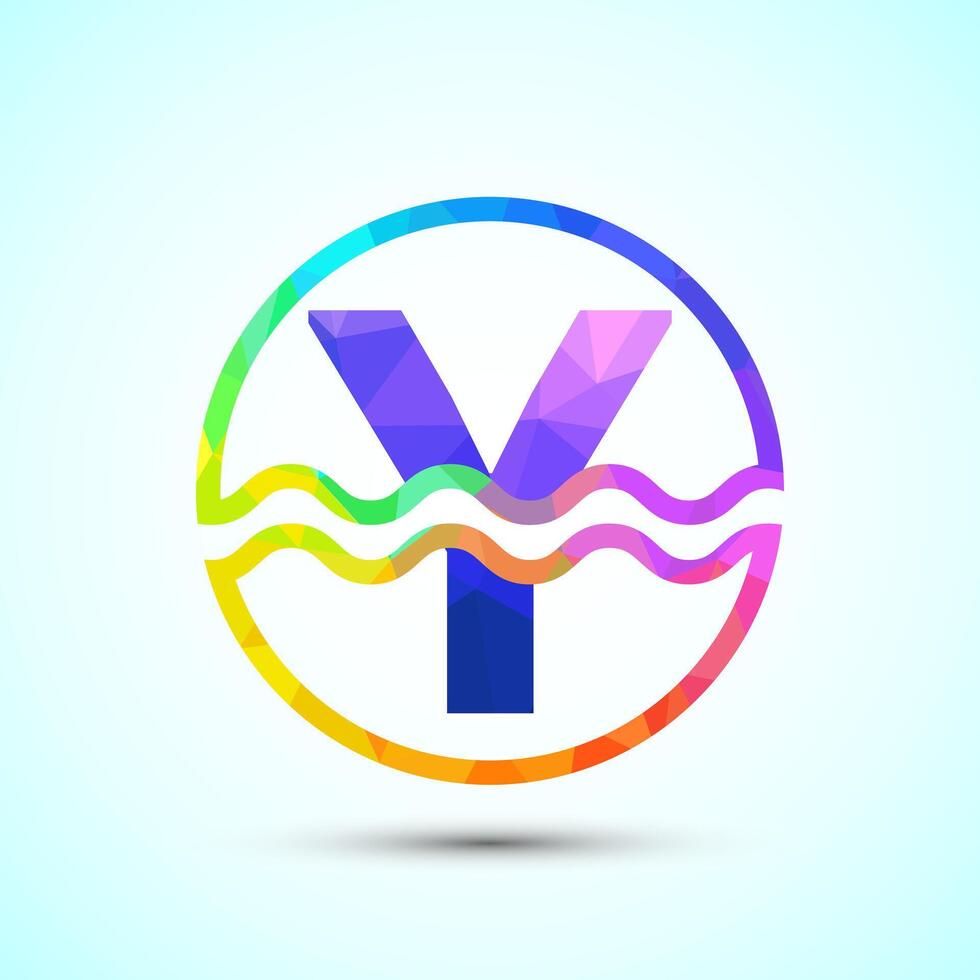 English alphabet Y in a circle with water waves. Water wave logo design low poly style vector