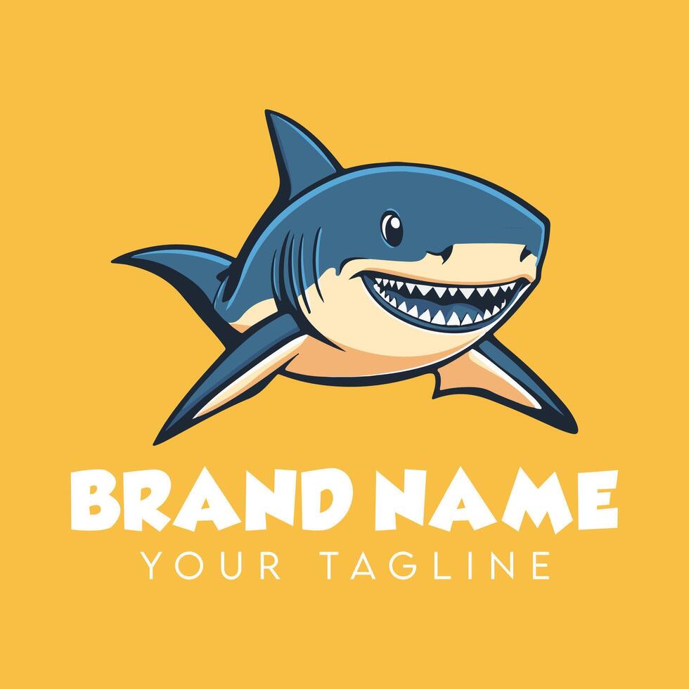 A cartoon shark logo with a yellow background vector