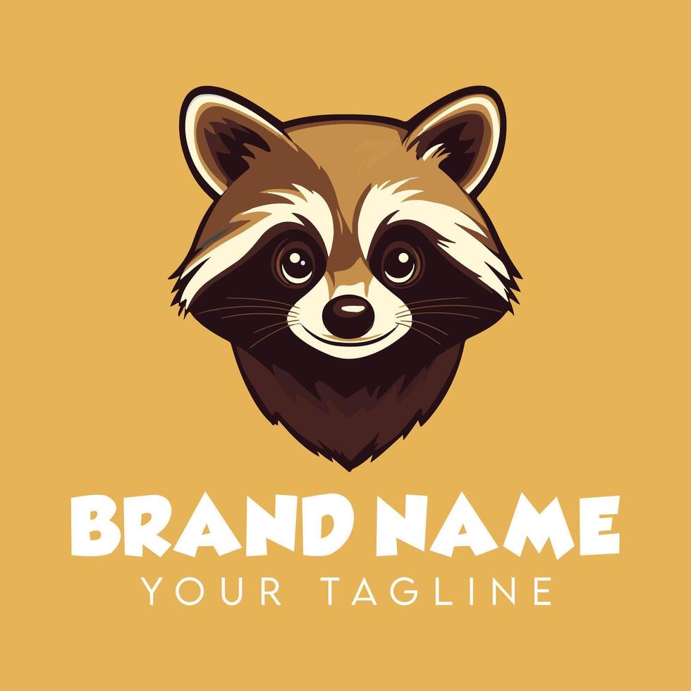 A raccoon logo with the words brand name vector