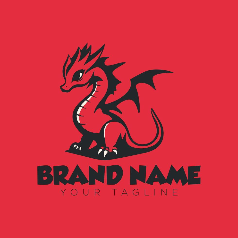 A red dragon logo with the word brand name vector