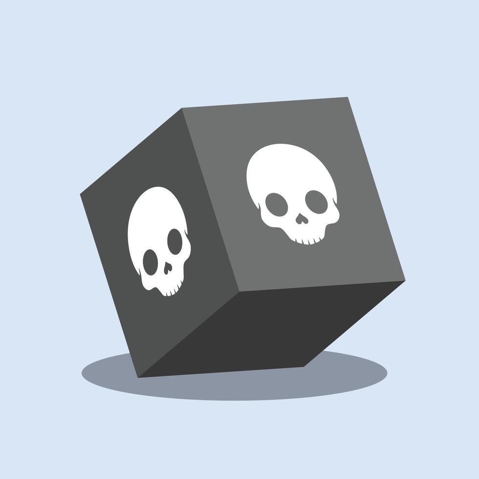 black cube with skull sign in flat design. vector