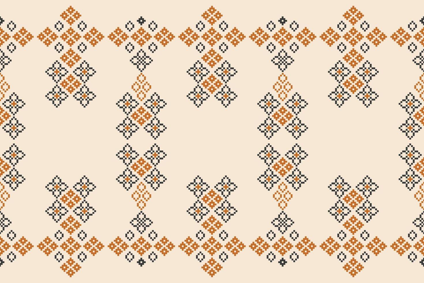 Brown cream background wallpaper ethnic pattern with color with fabric motif cross stitch. vector