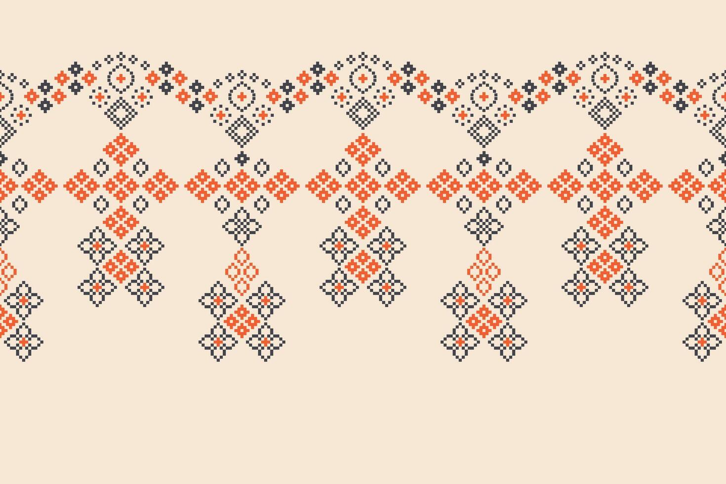Ethnic pattern with color brown cream background with fabric motif pattern. vector